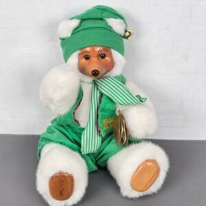 Robert Raikes Bears Santas Elf 1989 Vintage Wooden Face Plush Christmas Toy